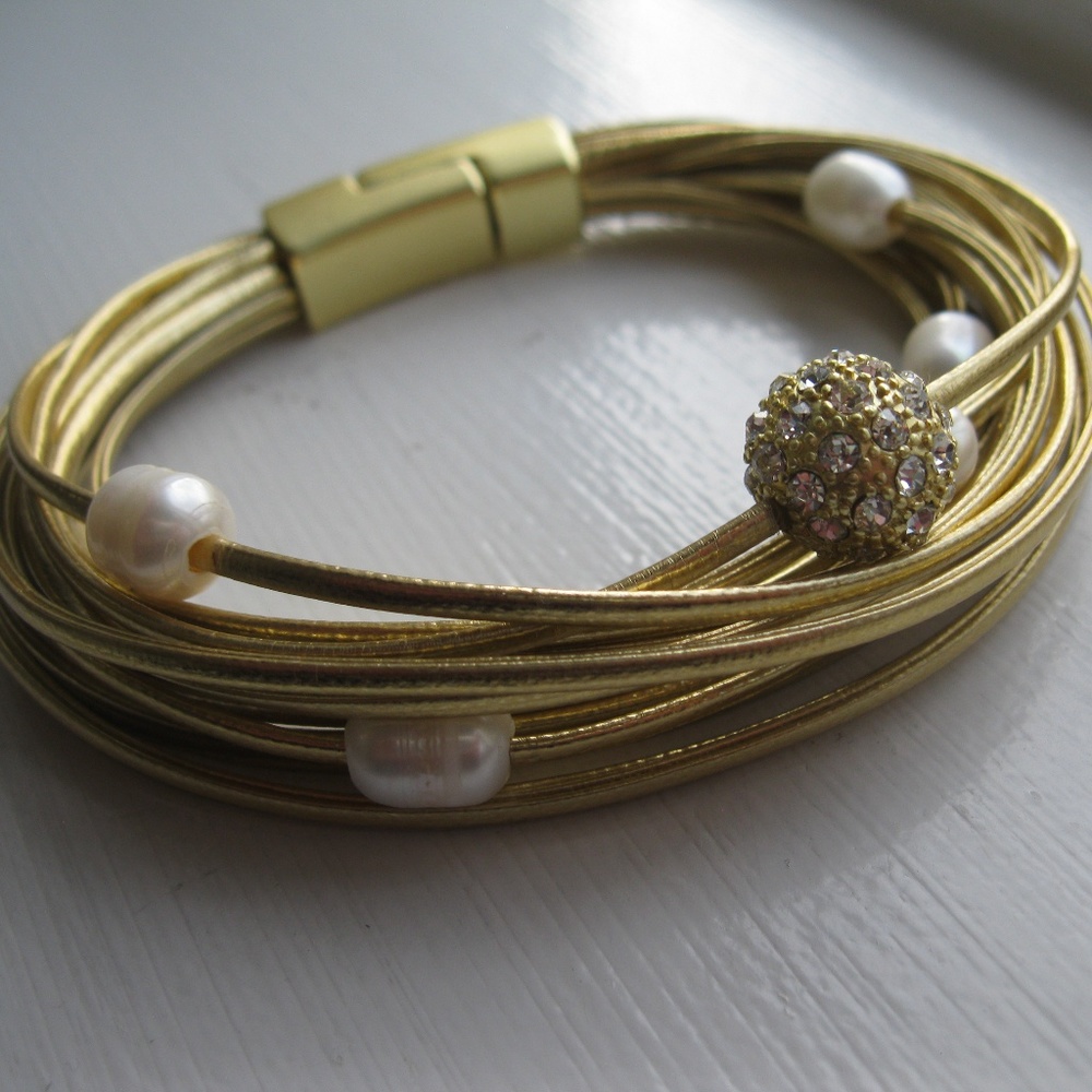 Gold Leather Beaded Bracelet